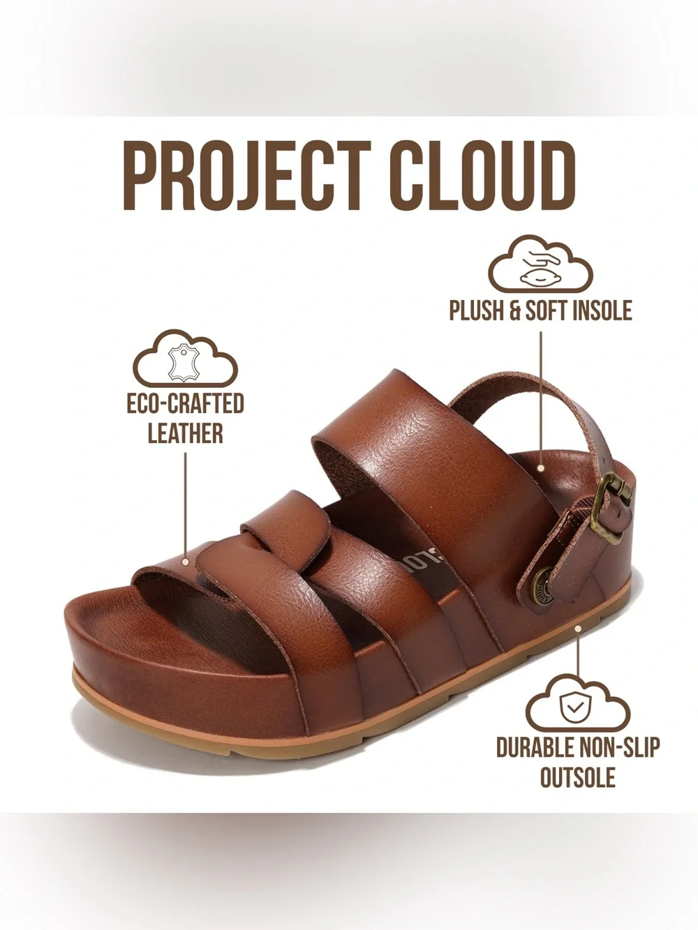 BRAND NEW IN BOX PROJECT CLOUD SIZE 8 brown Eco-Leather Platform Sandals